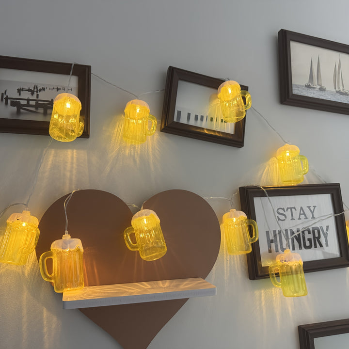 Beer Mug String Lights with Warm White LED Battery Operated Fairy for Oktoberfest Party Décor
