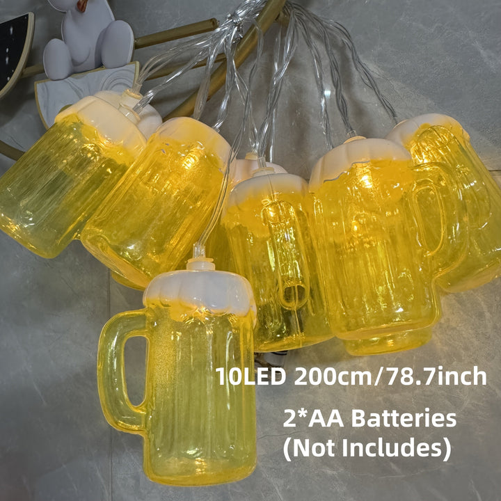 Beer Mug String Lights with Warm White LED Battery Operated Fairy for Oktoberfest Party Décor