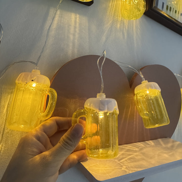 Beer Mug String Lights with Warm White LED Battery Operated Fairy for Oktoberfest Party Décor