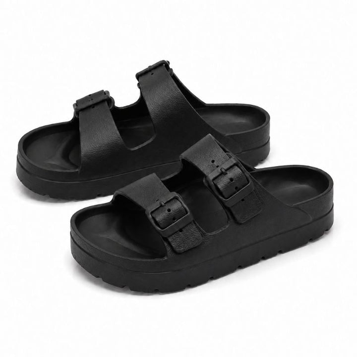 Black Platform Orthopedic Slide Sandals with Cushioned Eva Foam and Adjustable Buckles