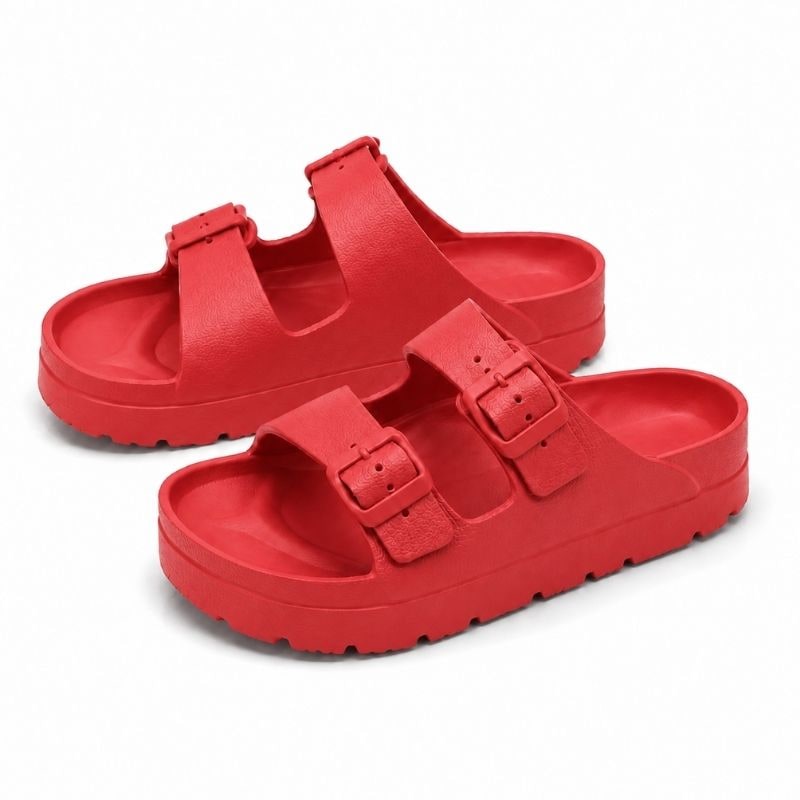 Black Platform Orthopedic Slide Sandals with Cushioned Eva Foam and Adjustable Buckles
