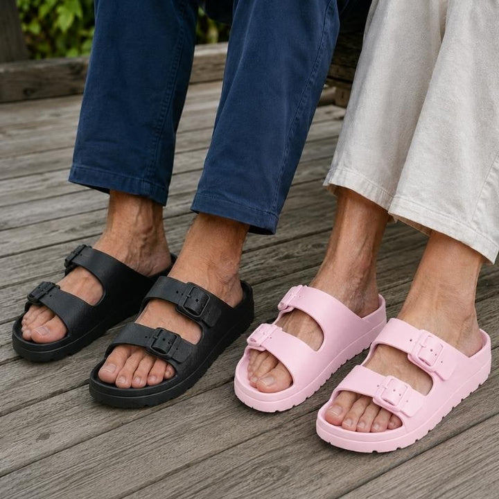 Black Platform Orthopedic Slide Sandals with Cushioned Eva Foam and Adjustable Buckles