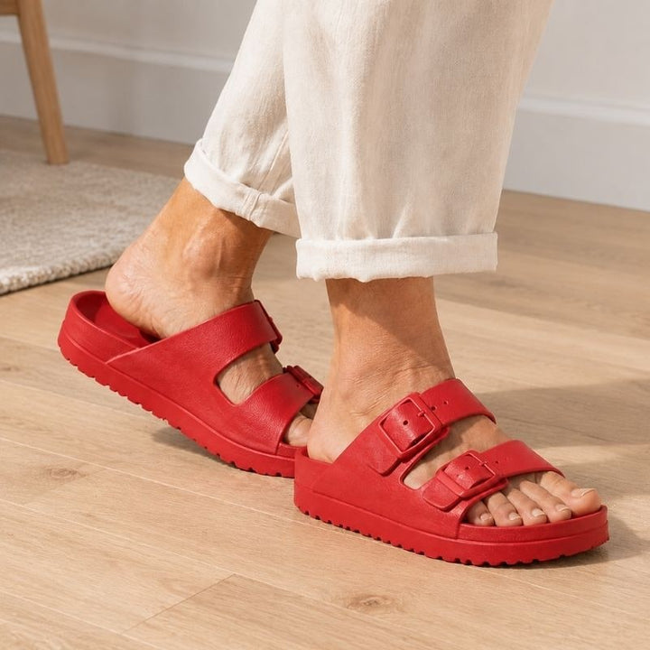Black Platform Orthopedic Slide Sandals with Cushioned Eva Foam and Adjustable Buckles