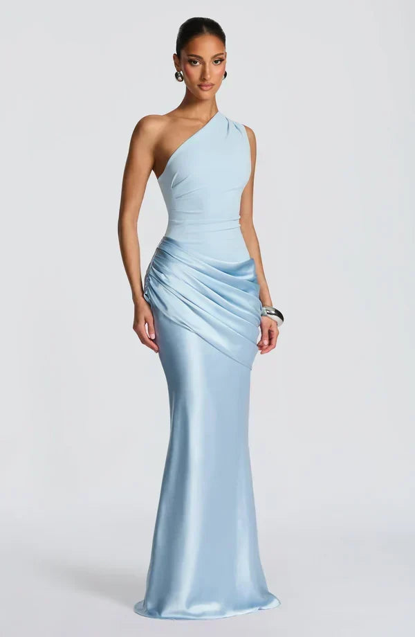 Sidonie One-Shoulder Draped Satin Maxi Dress