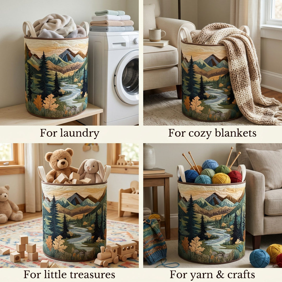 Quilted fabric laundry basket with handles, freestanding, 3 sizes