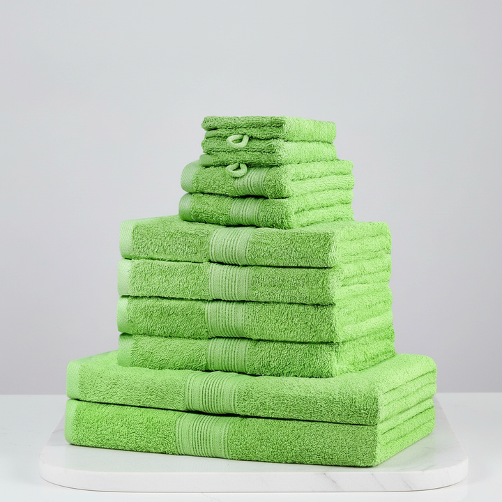 Cotton Towel Set for Bathroom with 10 Piece Bath Soft Absorbent Terry Cloth and Ribbed Border