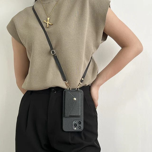 Leather Crossbody Phone Case – With Lanyard and Built-In Card Holder