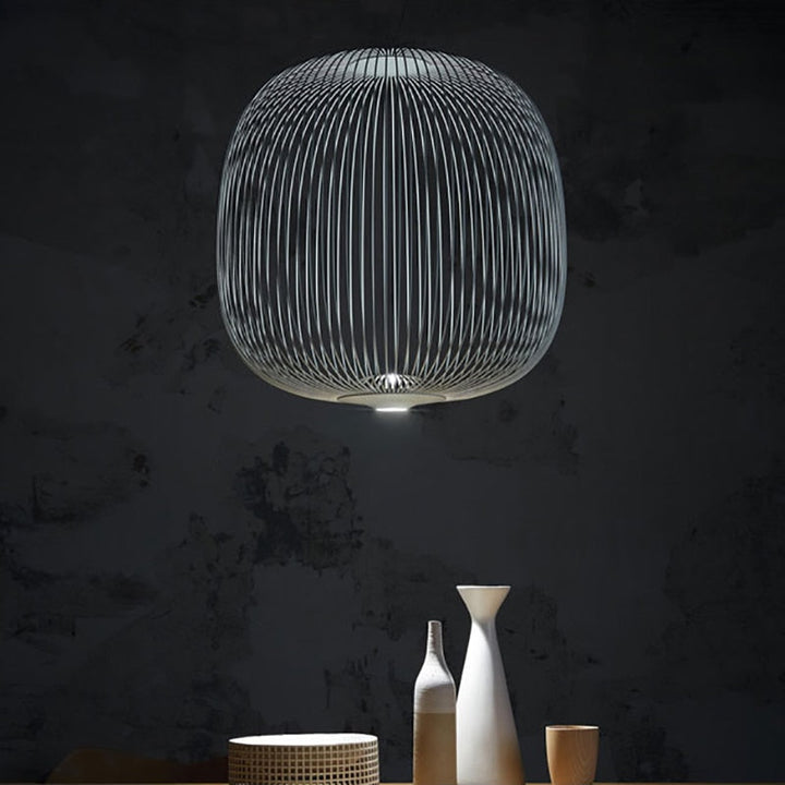 Iron Pendant Light with Spoke Pattern, 35 cm Width, 135 cm Drop