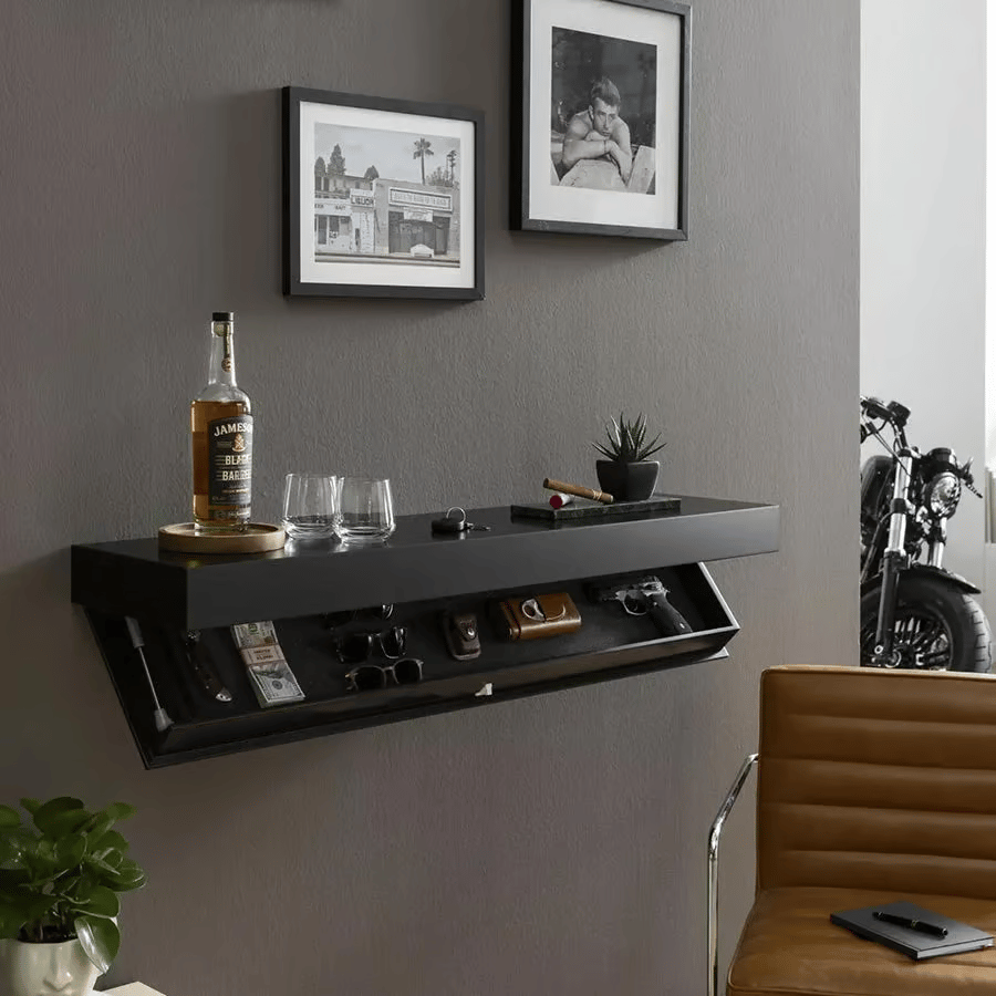 Solid Wood Wall Shelf with Hidden Compartment | Minimalist Design