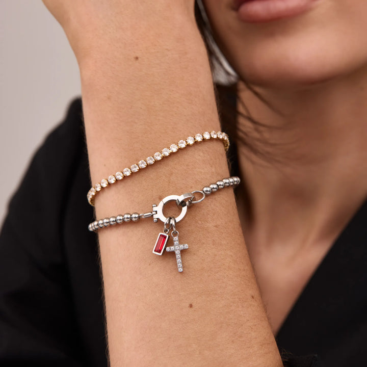 Nova Bead Birthstone Bracelet with Cross Pendant