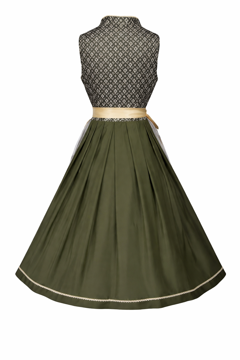 Women's Dirndl Dress with Stand-Up Collar, Front Lace-Up and Lace Inset