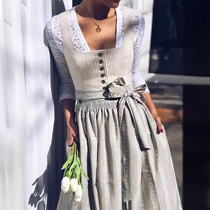 Women's Dirndl Set with Button Placket and Apron