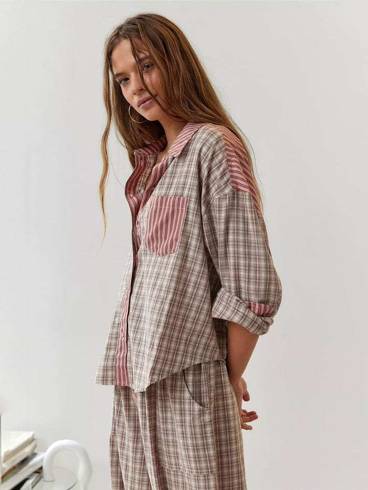 Women's pyjama set with button-up shirt and pants with elasticated waist