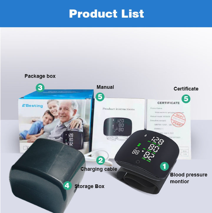 Wrist Sphygmomanometer Rechargeable Blood Pressure Meter Wrist Blood Pressure Eter Smart Touch Screen Blood Pressure Meter Household Electronics