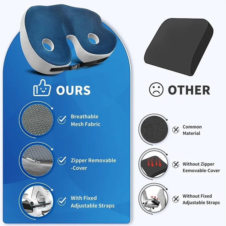 Desk Chair Seat Cushion with Orthopedic Memory Foam and Adjustable Strap