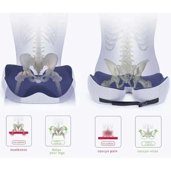 Desk Chair Seat Cushion with Orthopedic Memory Foam and Adjustable Strap