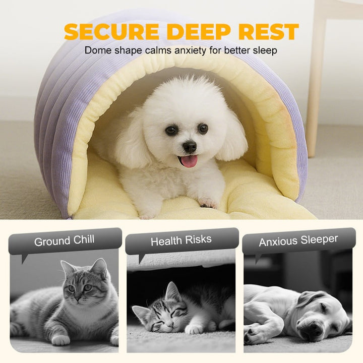 Dog Bed with Self Warming Cat Cave Design Plush Fleece Hooded Pet Window