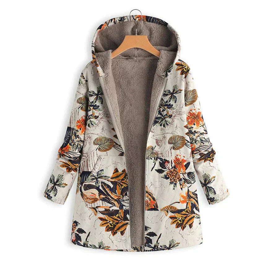 Long Women's Spring Jacket with Hood and Front Pockets