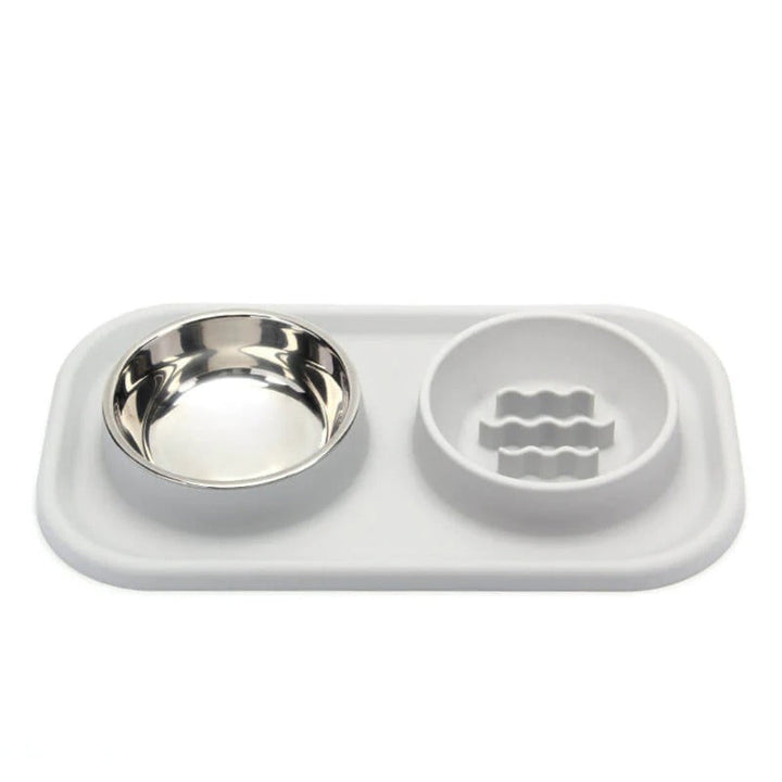 Silicone Dual Bowl Slow Feeder Pet Bowl