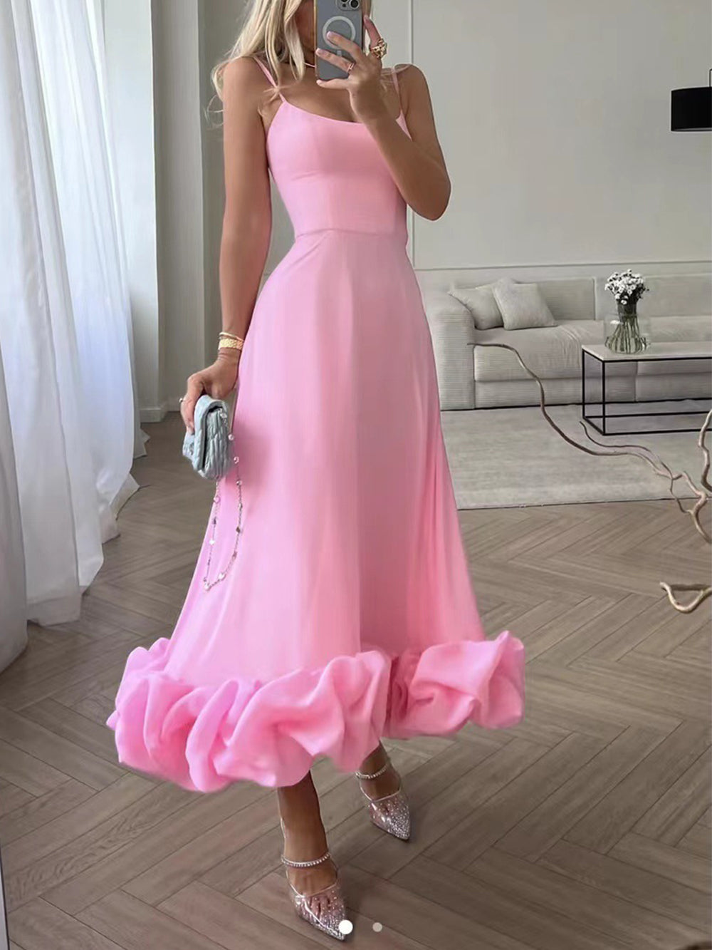 Elegant Midi Evening Dress with Ruffles