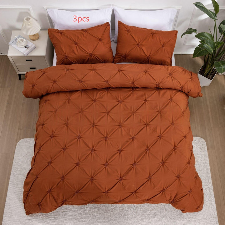 Duvet Cover King with Pintuck Pinch Pleat Design and Matching Pillow Shams California Set