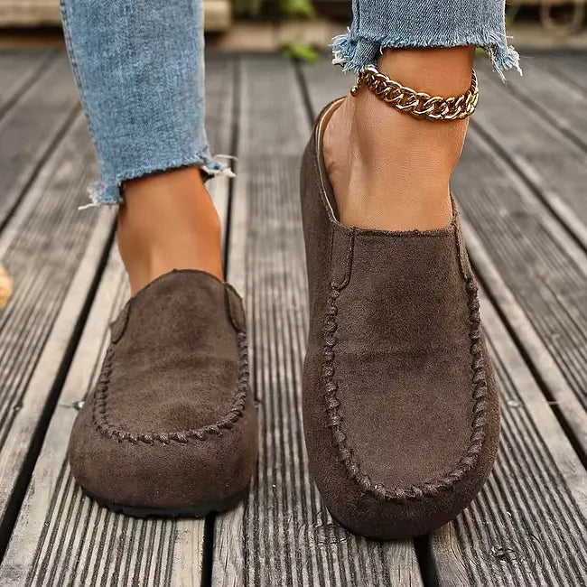 Slip-On Leather Sandals with Orthopedic, Soft Suede-Look Upper and Flat Sole