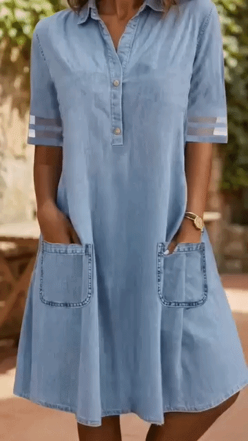 Brittany™ | Tummy-Concealing Denim-Look Shirt Dress