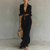 Women's Fashion Long Sleeve Belted Midi Dress