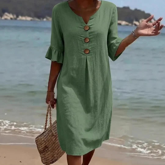 Women's Casual Solid Color V-Neck Beach Dress