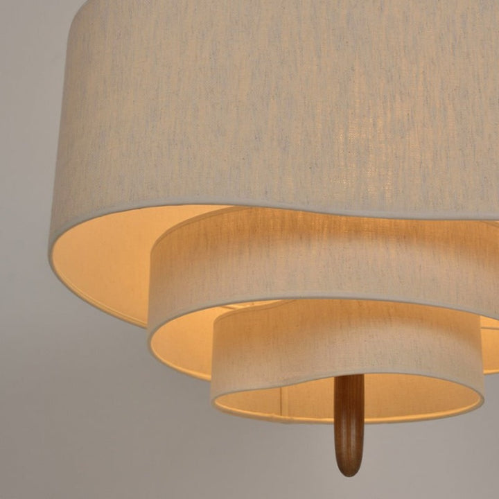 Fabric Pendant Light with Wavy Shade and Wooden Rod for Dining Room Living