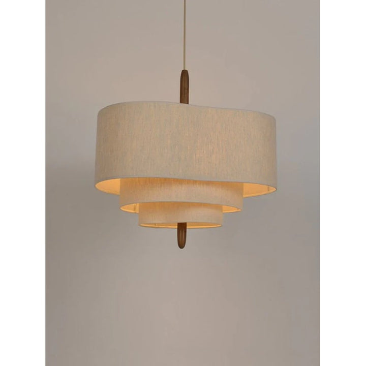 Fabric Pendant Light with Wavy Shade and Wooden Rod for Dining Room Living
