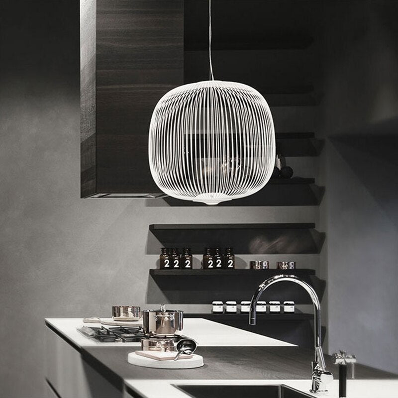 Iron Pendant Light with Spoke Pattern, 35 cm Width, 135 cm Drop