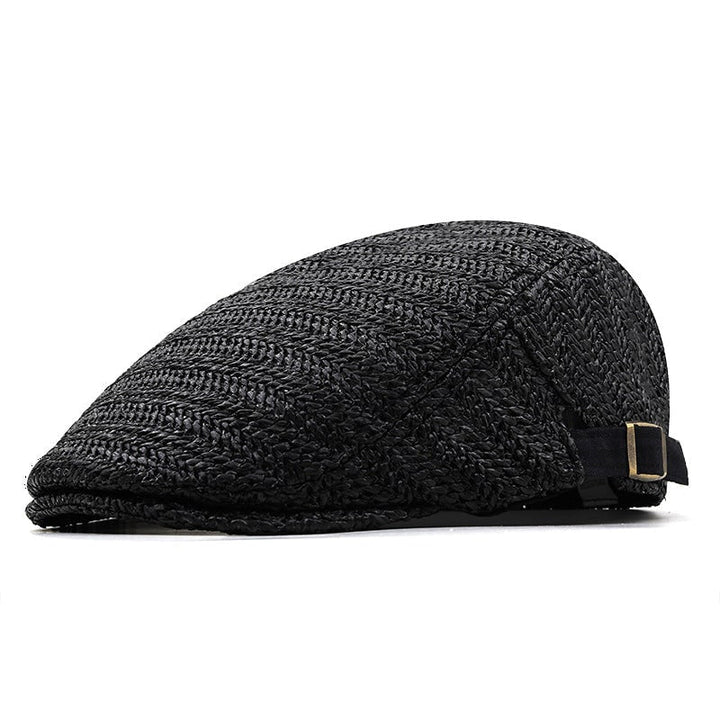 Flat Cap Straw Hat with Adjustable Back Strap and Breathable Chevron Weave Paddy