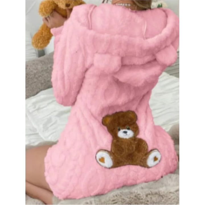 Fleece Romper with Long Sleeves Plush Hooded Design and Bear Ears