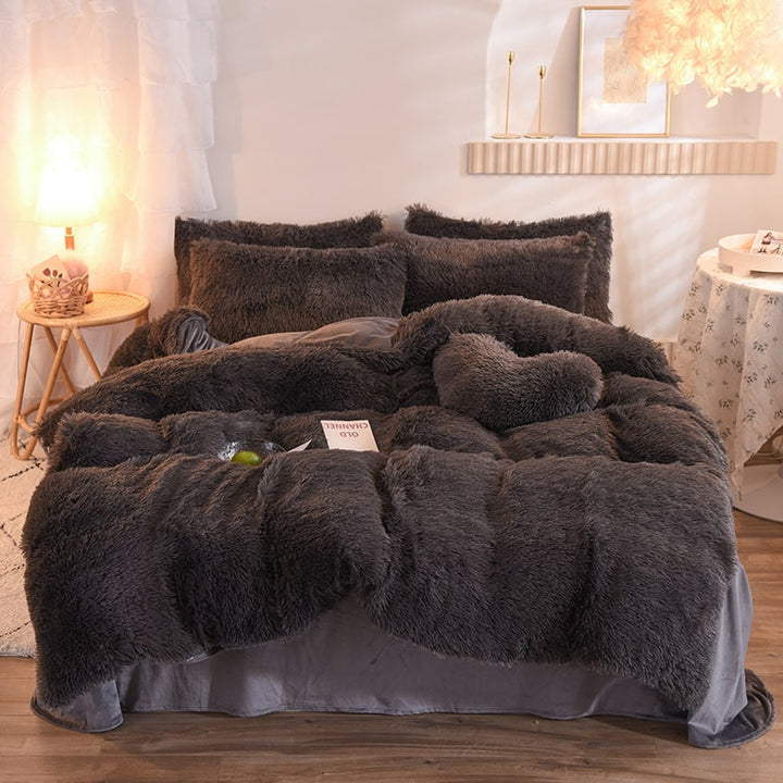 Fluffy Shaggy Duvet Cover with Plush Faux Fur and Bed Set for King Daybed Coverlet