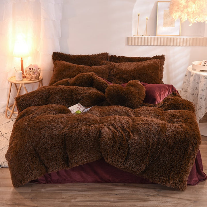 Fluffy Shaggy Duvet Cover with Plush Faux Fur and Bed Set for King Daybed Coverlet