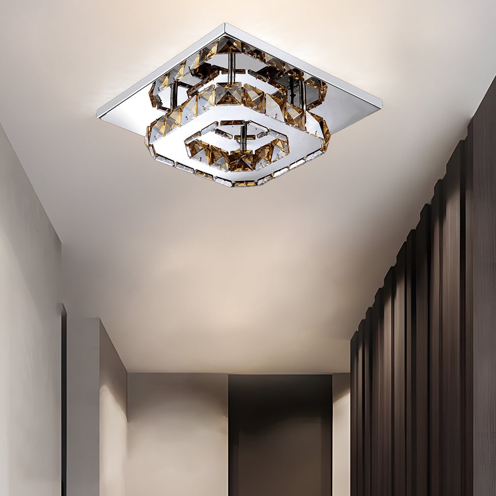 Flush Mount LED Ceiling Light with Crystal and Square Design for Bedroom Fixtures