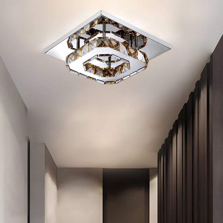 Flush Mount LED Ceiling Light with Crystal and Square Design for Bedroom Fixtures