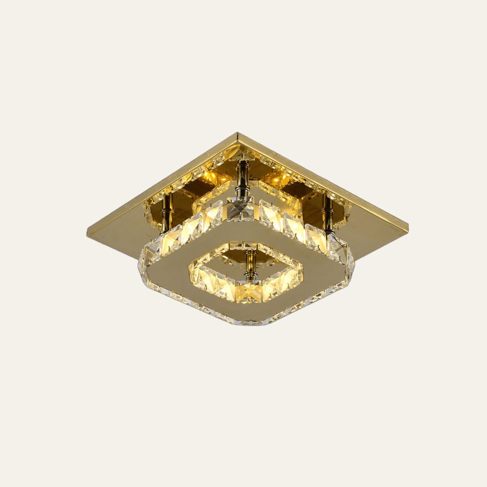 Flush Mount LED Ceiling Light with Crystal and Square Design for Bedroom Fixtures