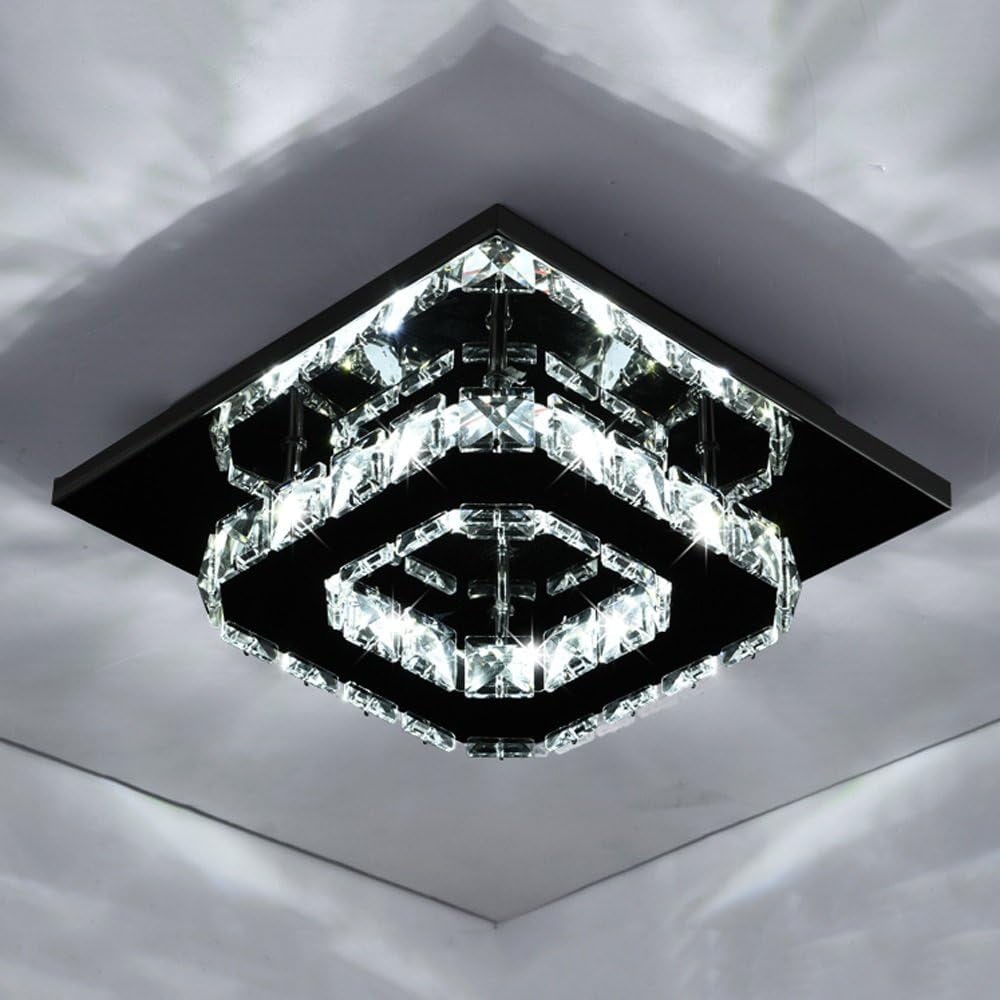 Flush Mount LED Ceiling Light with Crystal and Square Design for Bedroom Fixtures