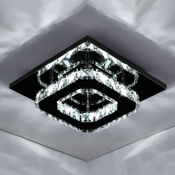 Flush Mount LED Ceiling Light with Crystal and Square Design for Bedroom Fixtures
