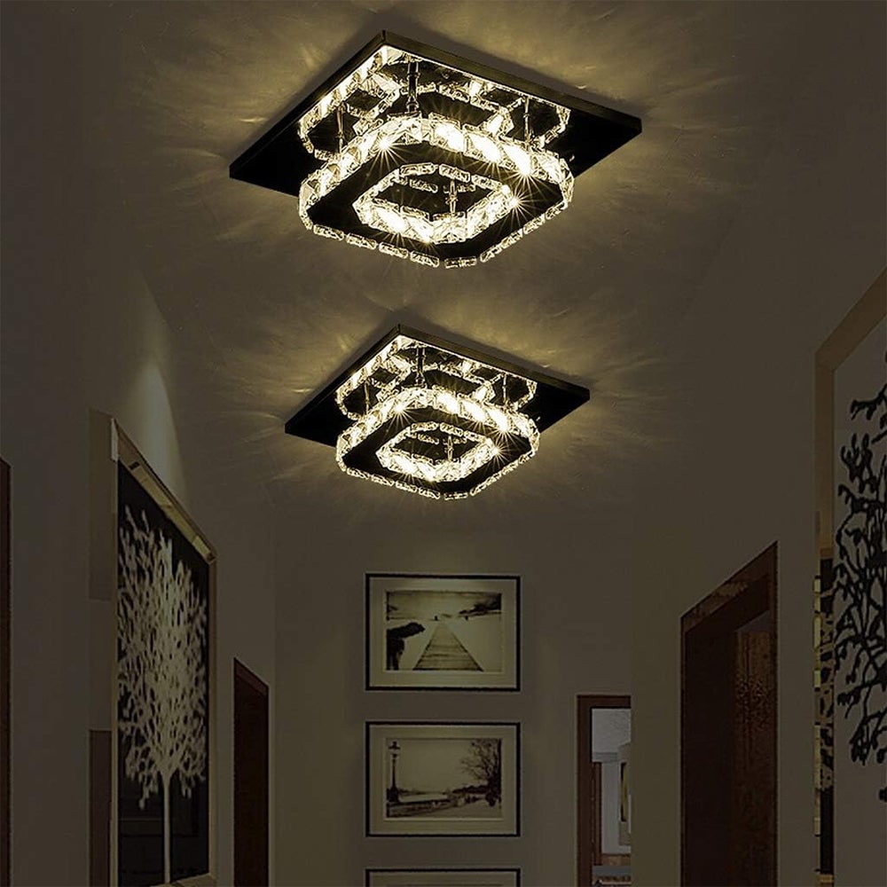 Flush Mount LED Ceiling Light with Crystal and Square Design for Bedroom Fixtures