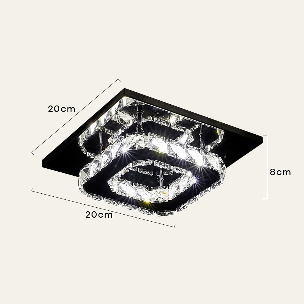 Flush Mount LED Ceiling Light with Crystal and Square Design for Bedroom Fixtures