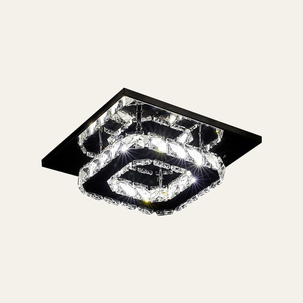Flush Mount LED Ceiling Light with Crystal and Square Design for Bedroom Fixtures