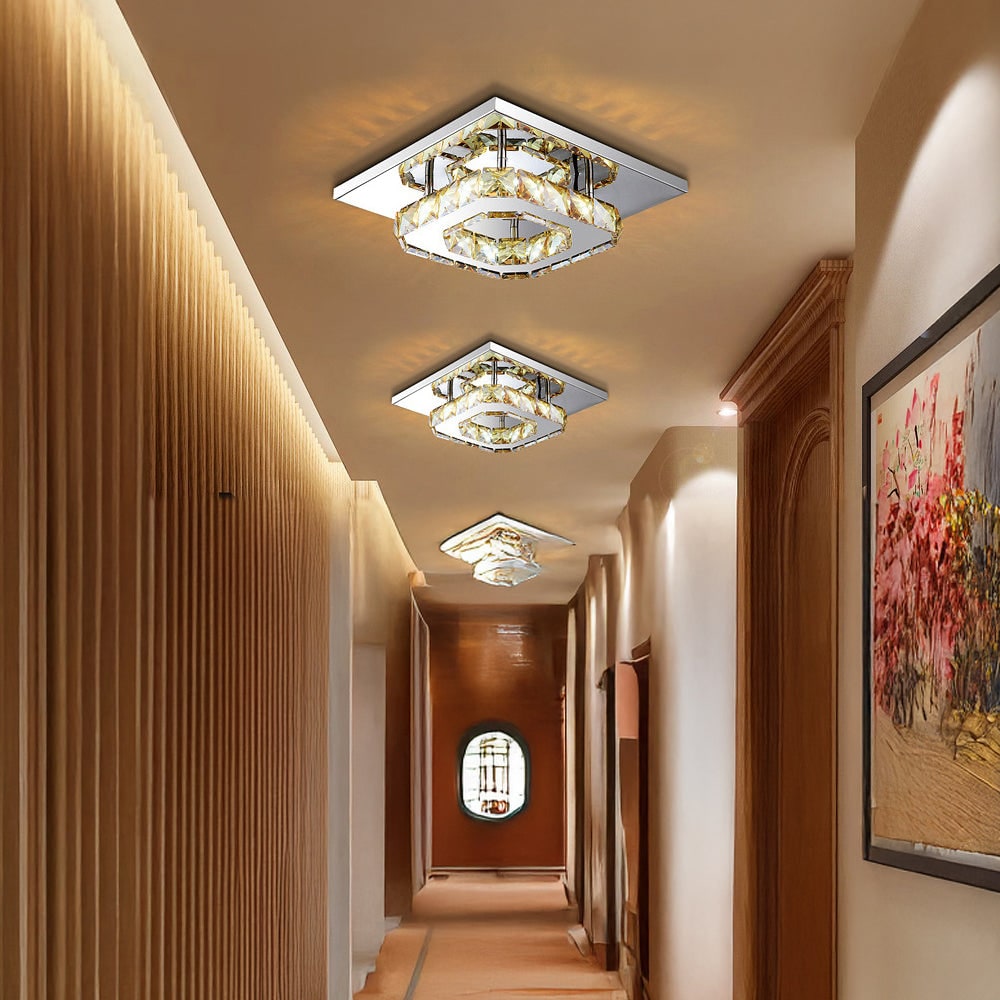 Flush Mount LED Ceiling Light with Crystal and Square Design for Bedroom Fixtures