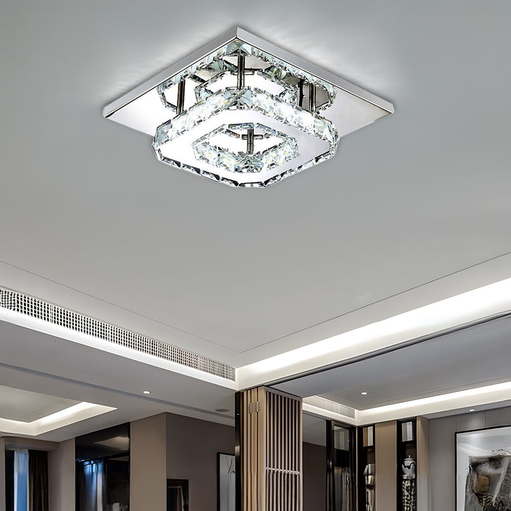 Flush Mount LED Ceiling Light with Crystal and Square Design for Bedroom Fixtures