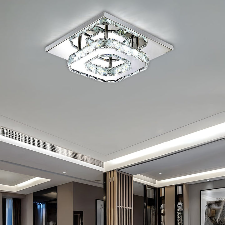 Flush Mount LED Ceiling Light with Crystal and Square Design for Bedroom Fixtures