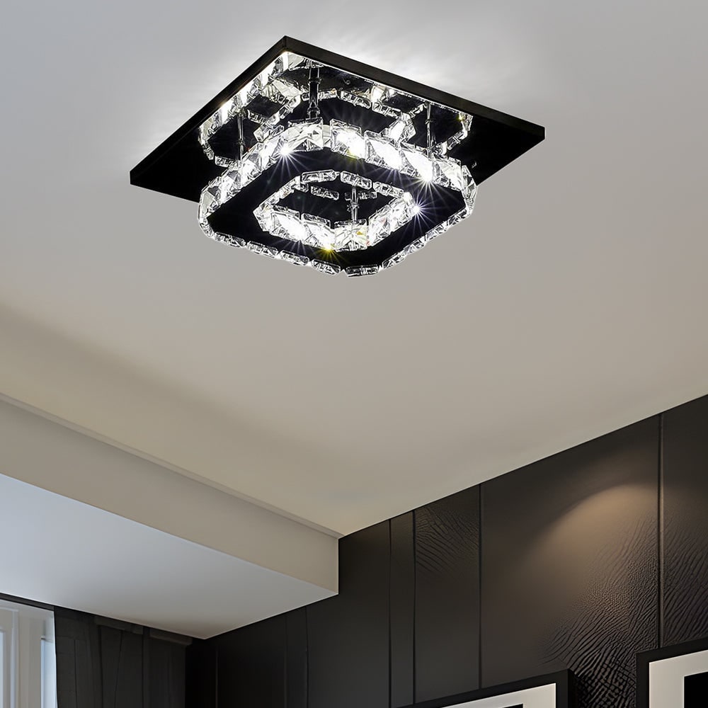 Flush Mount LED Ceiling Light with Crystal and Square Design for Bedroom Fixtures