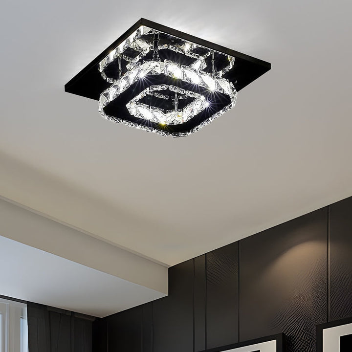 Flush Mount LED Ceiling Light with Crystal and Square Design for Bedroom Fixtures