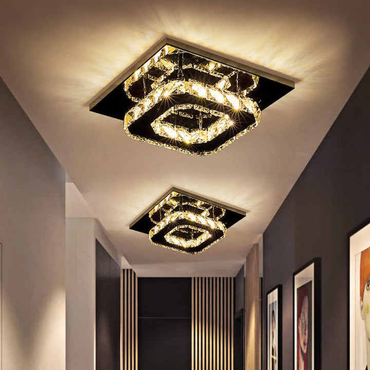 Flush Mount LED Ceiling Light with Crystal and Square Design for Bedroom Fixtures